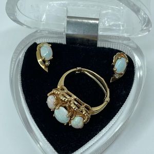 14k gold filled opal ring and stud earring set